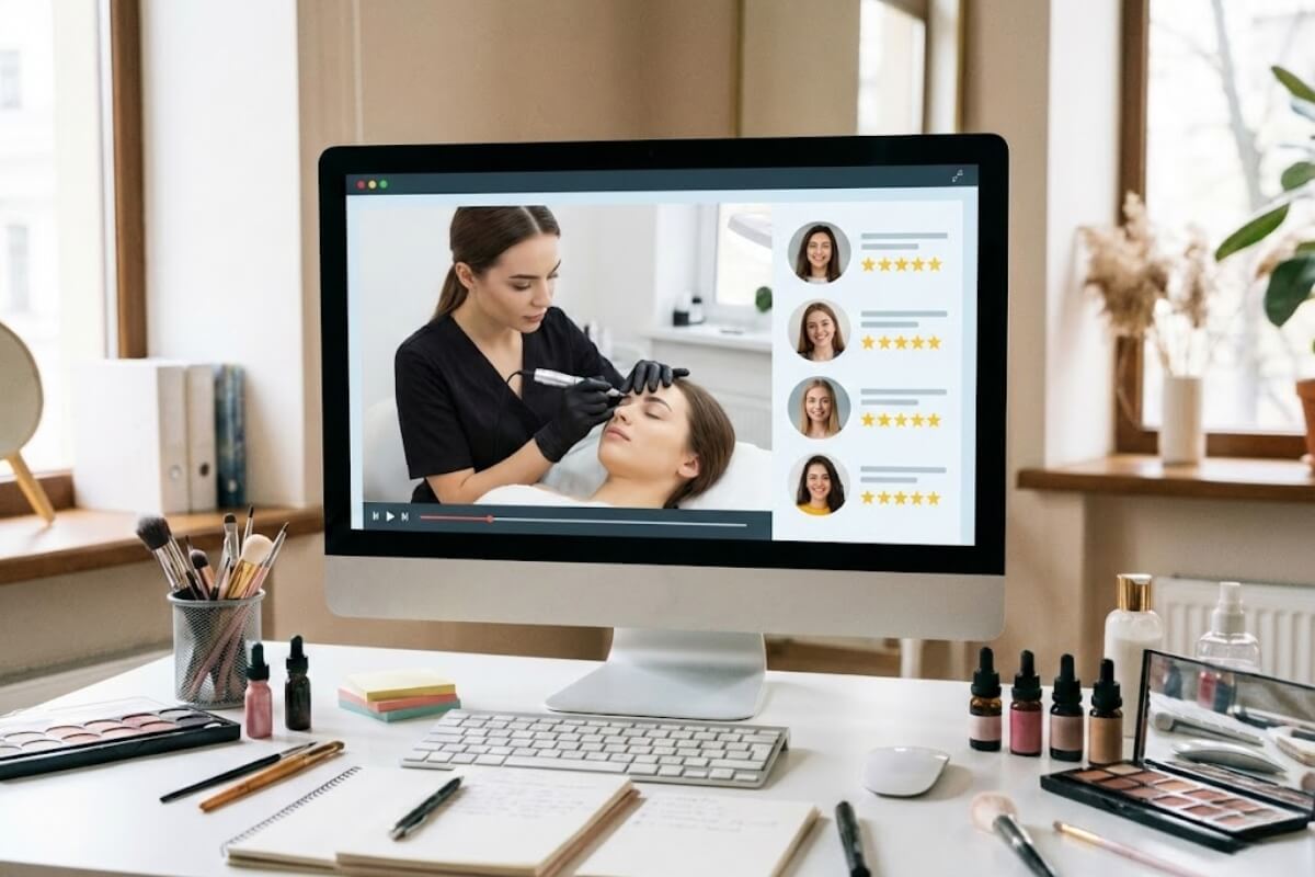 Blog 4 Tela de plataforma de curso online de micropigmentação com avaliações positivas de alunas